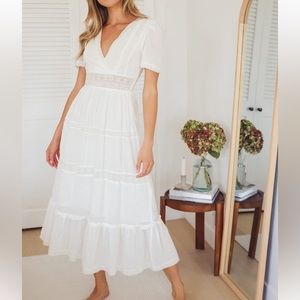 Lulus Folklore White Swiss Dot Lace Tiered Dress